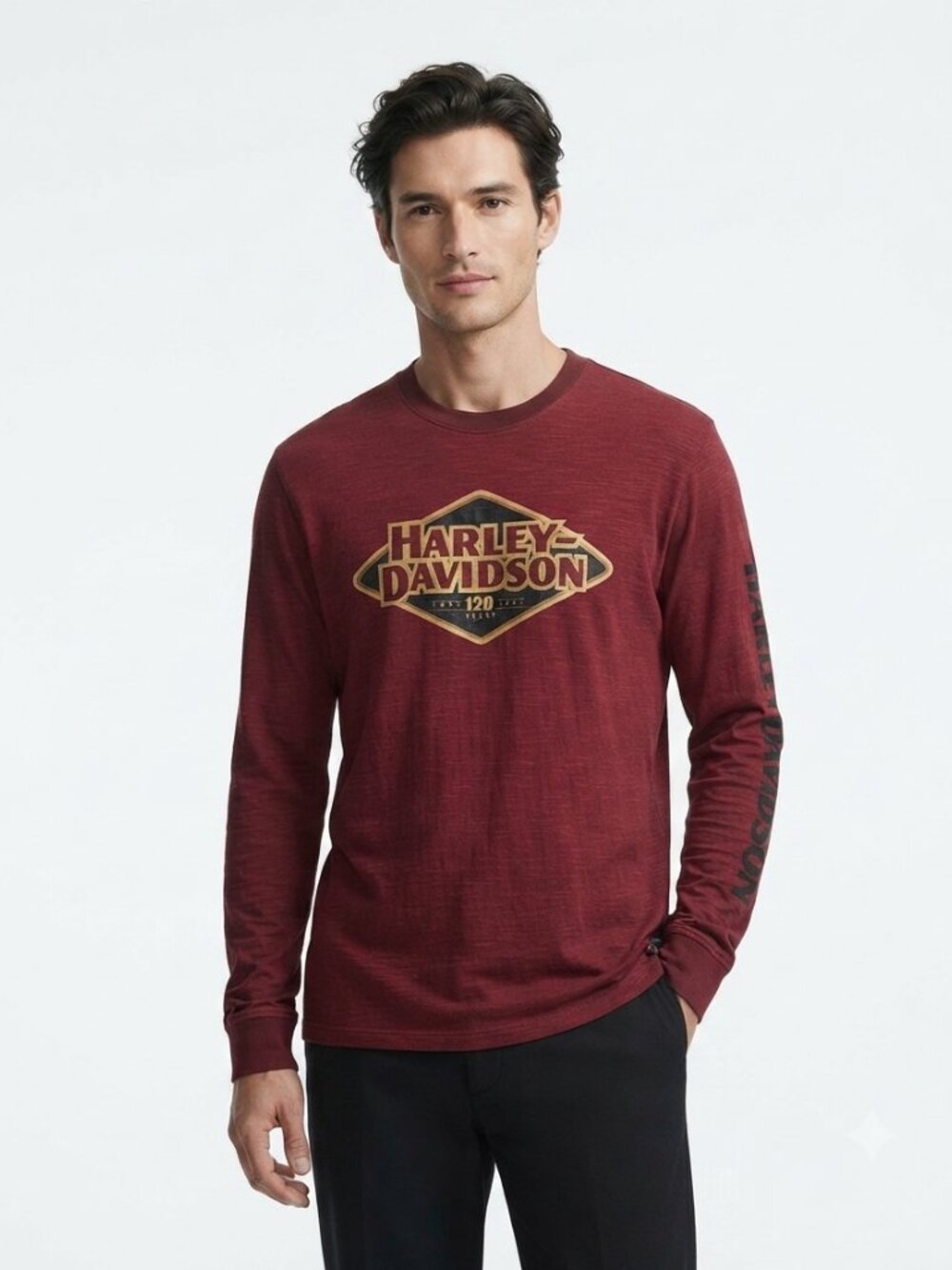HARLEY DAVIDSON 20TH ANNIVERSARY MEN'S BURGUNDY LONG TEE - XL